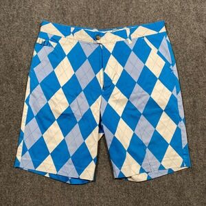 Royal & Awesome Mens Golf Shorts Argyle Blue White Pattern Size 36